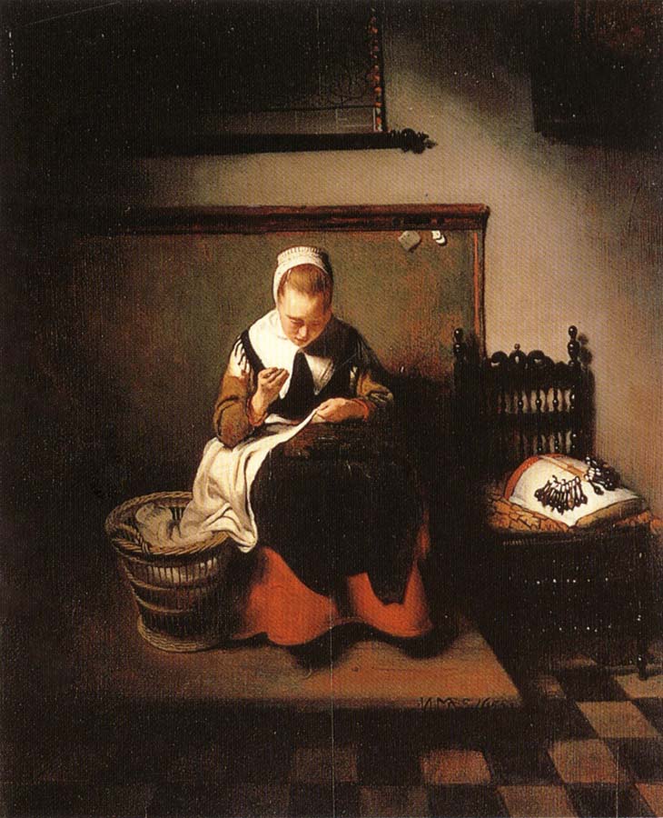 MAES, Nicolaes A Young Woman Sewing